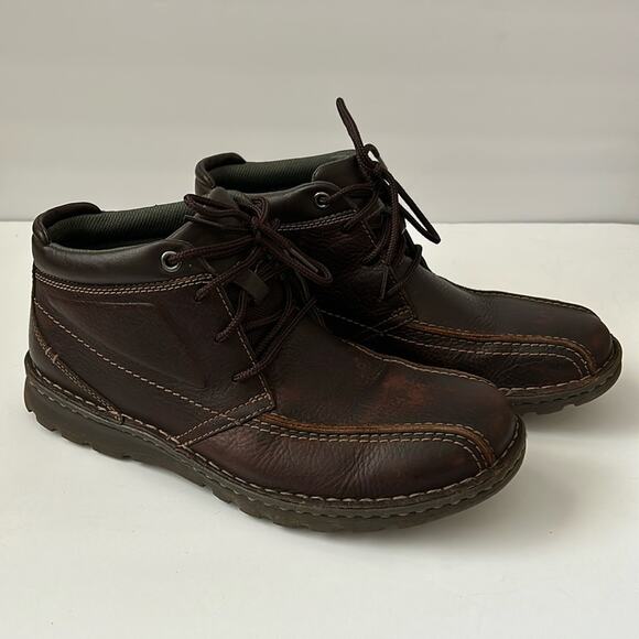 CLARKS VANEK RISE BROWN OILY LEATHER ANKLE CUSHION PLUS LACE UP BOOTS 9.5 - Picture 1 of 5